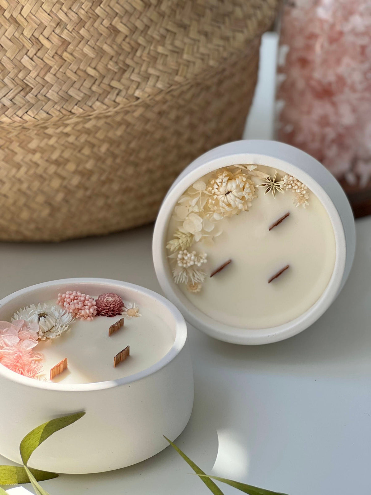 Dried Flower Soy Candle in White Jar