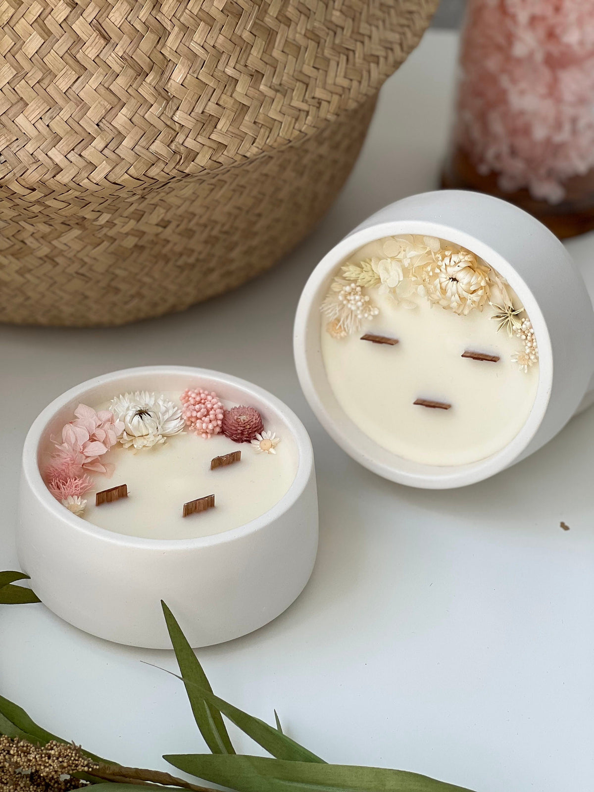 Dried Flower Soy Candle in White Jar