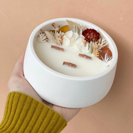 Dried Flower Soy Candle in White Jar