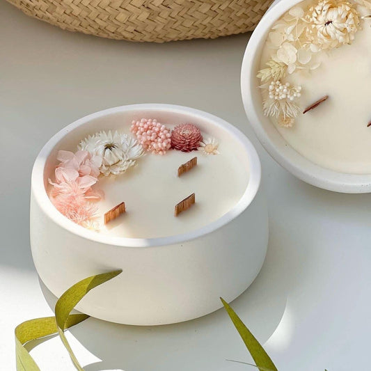 Dried Flower Soy Candle in White Jar