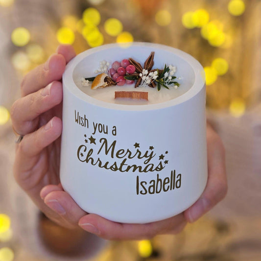 Personalized Christmas Candle with Dried Flower
