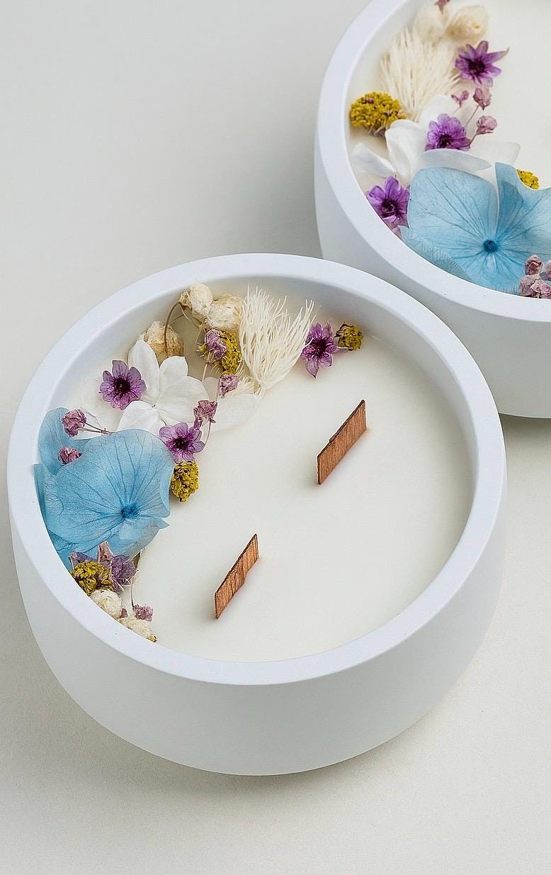 Dried Flower Soy Candle in Concrete Jar