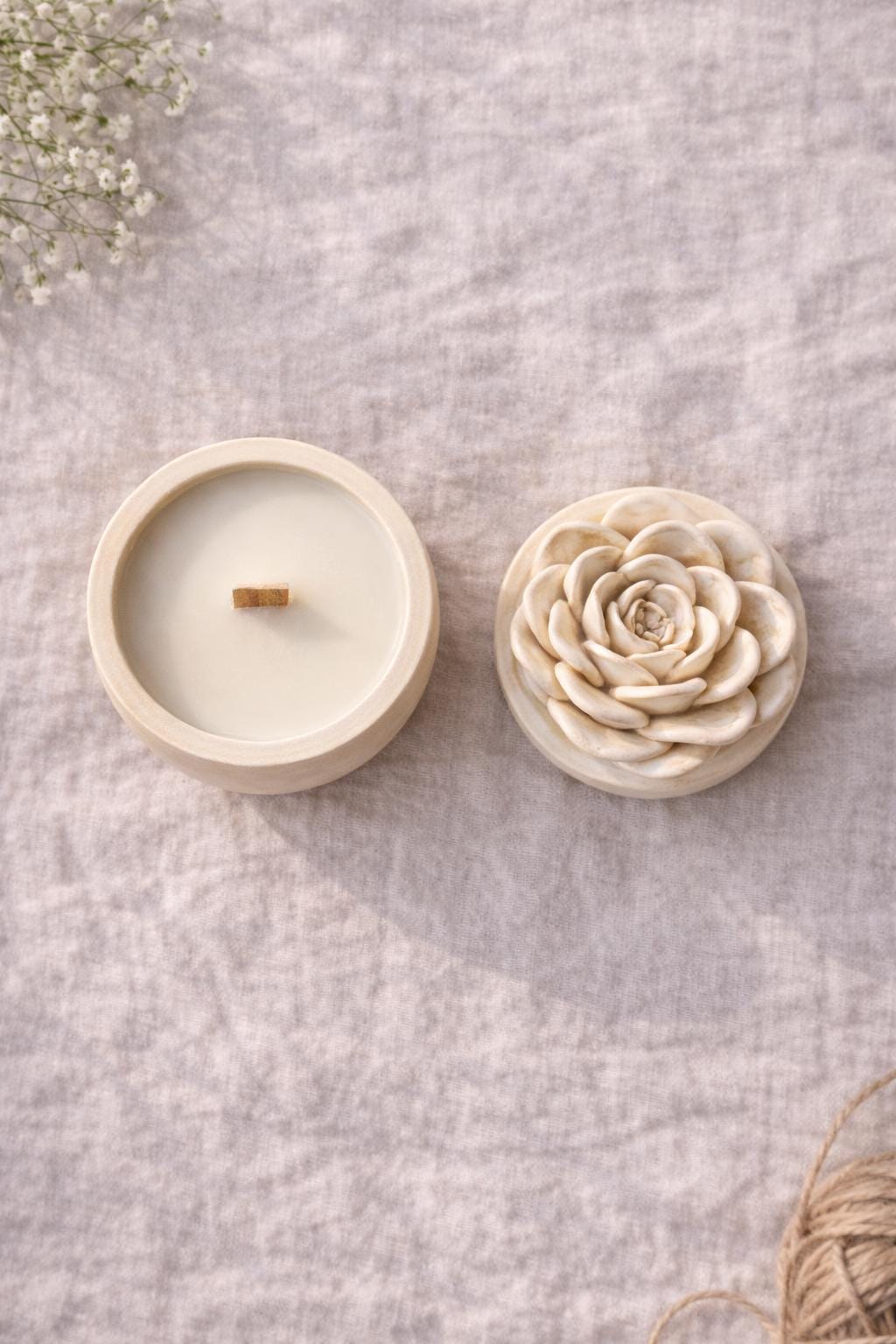 Marble Soy Candle with Flower Lid