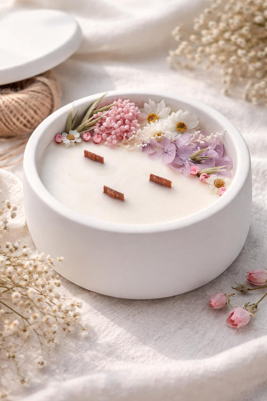 Dried Flower Soy Candle in White Jar