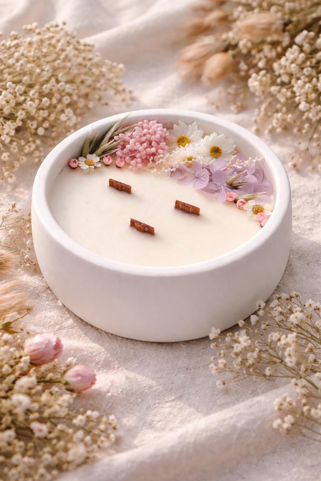 Dried Flower Soy Candle in White Jar