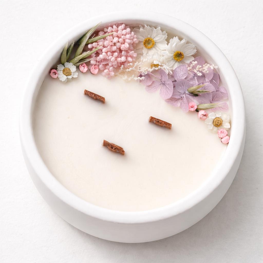 Dried Flower Soy Candle in White Jar