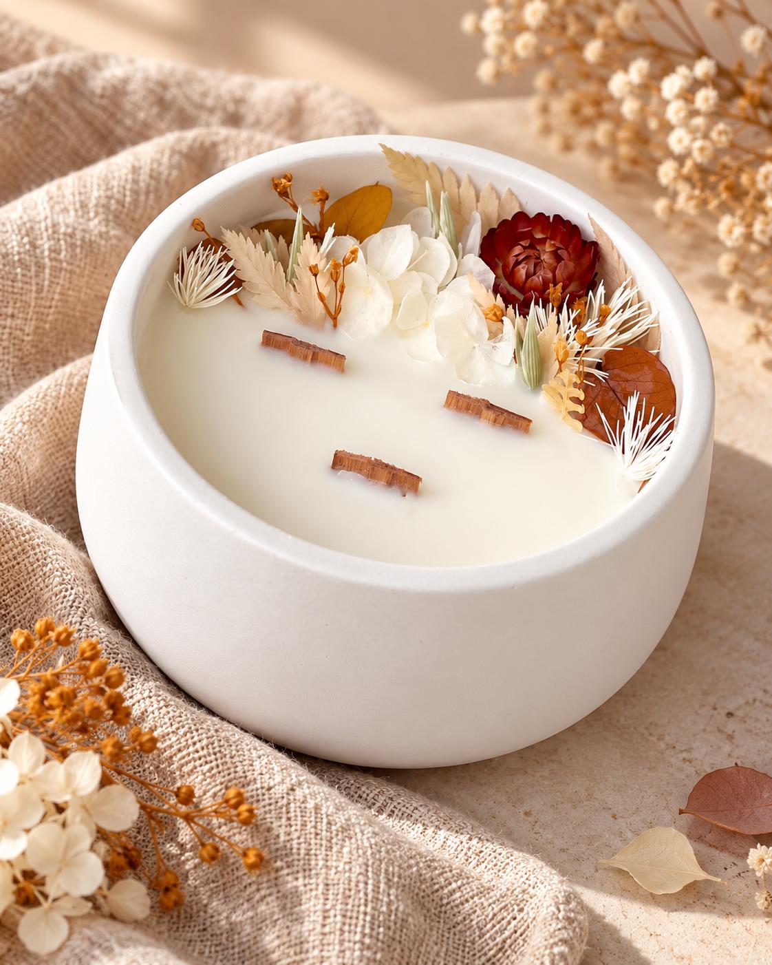 Dried Flower Soy Candle in White Jar